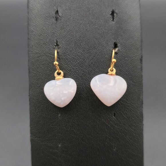 Jewelry - Gold Plated Lavender Jadeite Heart Dangle Earrings A7168